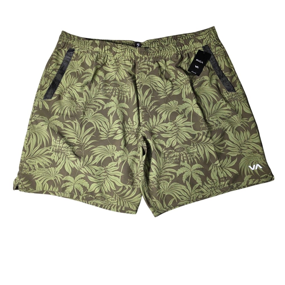 RVCA Kevin EW Hybrid Shorts 17" Mens XXL 2XL Dark Military Green Palm Print NWT